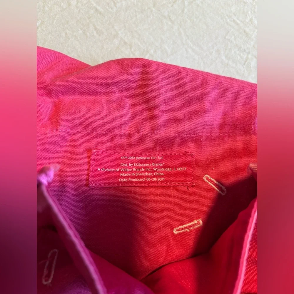American Girl Pink Embroidered Cotton Canvas Fabric Crossbody Messenger Bag